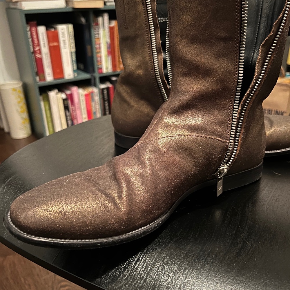 Alexander McQueen space cadet leather boots in gold/bronze shade